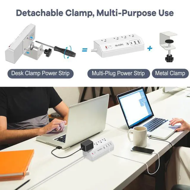 Alt view image 5 of 7 - Desk Clamp Power Strip with USB C,Surge Protector Power Strip