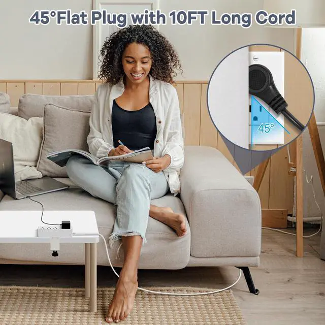 Alt view image 6 of 7 - Desk Clamp Power Strip with USB C,Surge Protector Power Strip