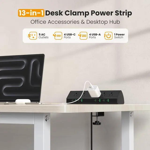 Alt view image 3 of 6 - Desk Clamp Power Strip USB C,45W Total Fast Charging Station