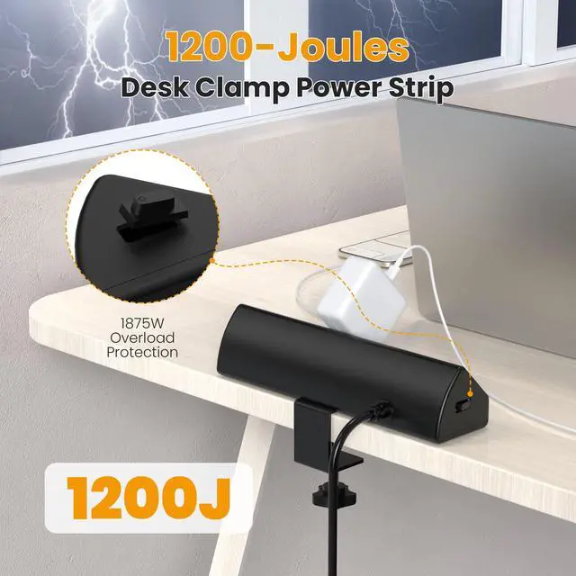 Alt view image 4 of 6 - Desk Clamp Power Strip USB C,45W Total Fast Charging Station