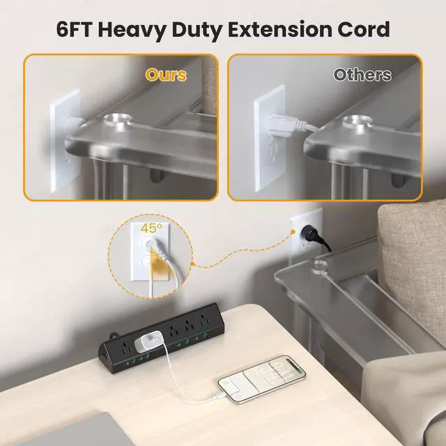 Alt view image 6 of 6 - Desk Clamp Power Strip USB C,45W Total Fast Charging Station