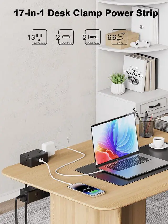 Alt view image 2 of 6 - Dual Layer Desk Clamp Power Strip 13 AC Outlet 4USB Ports Black
