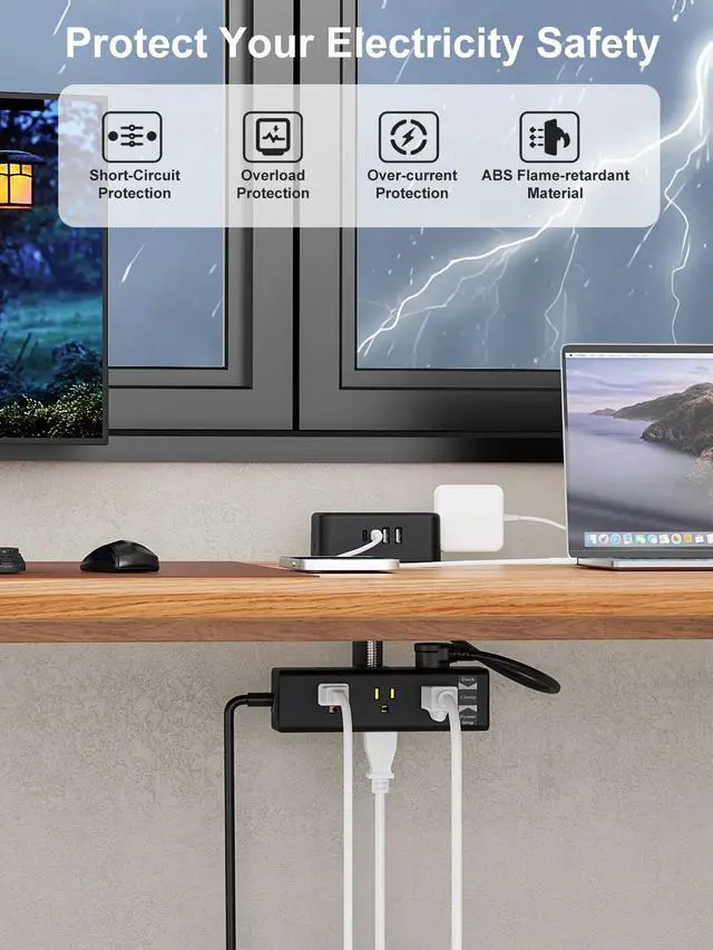 Alt view image 4 of 6 - Dual Layer Desk Clamp Power Strip 13 AC Outlet 4USB Ports Black