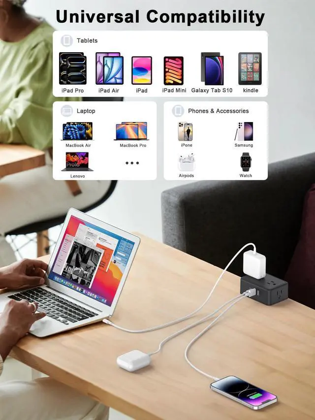 Alt view image 5 of 6 - Dual Layer Desk Clamp Power Strip 13 AC Outlet 4USB Ports Black