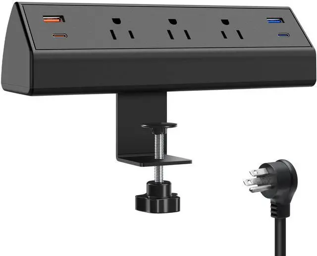 Main image of Desk Clamp Power Strip with USB C,65W Fast Charging Station for iPhone 14 Pro Max iPad MacBook Air,Power Supply for Desk Edge Mount,3 Widely Spaced Outlets Surge Protector,6ft Cord (Black)