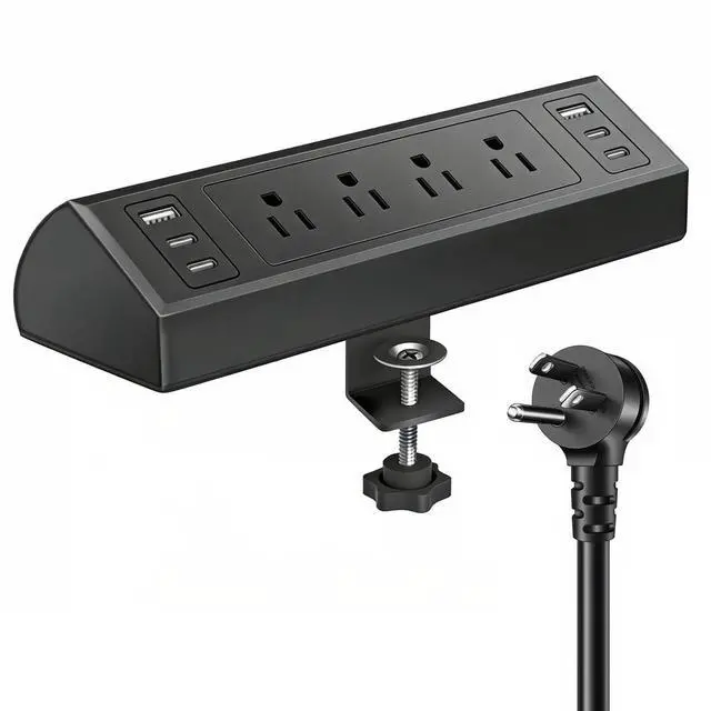 Main image of Desk Clamp Power Strip with 40W Total Fast Charging Station, 4 PD 20W USB C Ports, 4 AC Outlets, 1875W Surge Protectors, 6.5 FT Flat Plug Desk Edge Mount Surge Protector Fit 1.9" Tabletop Edge