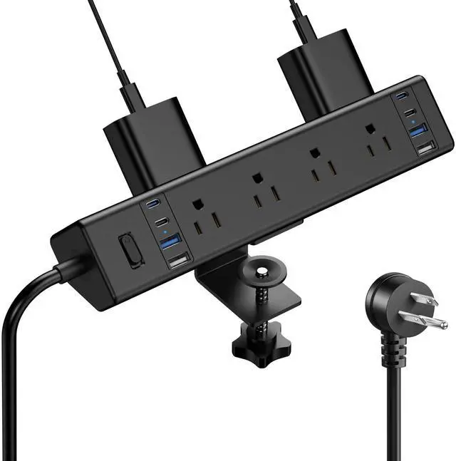 Main image of Desk Clamp Power Strip 40W USB C,8-Outlet,8 USB,10FT,Black