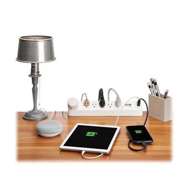 Alt view image 3 of 7 - Eaton Series Desk Clamp Power Strip Surge Protector, 6-Outlets, USB-A & USB-C Charging Ports, 900 Joules, 6ft Flat Extension Cord, Lifetime Manufacturer's Warranty (TLP66UCLAMP)