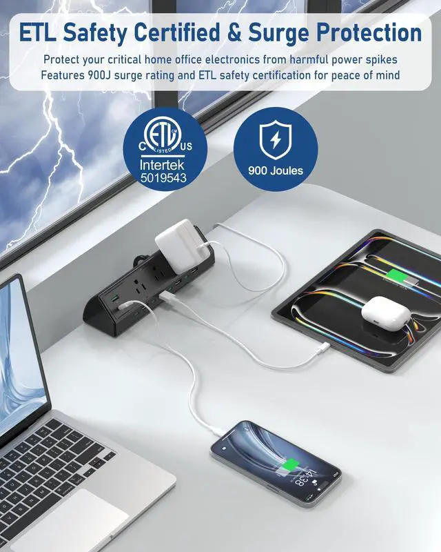 Alt view image 2 of 7 - 90W Desk Clamp Power Strip,12 USB Ports (6 PD 45W USB-C),Surge Protector,ETL Listed Power Hub Extension Cord,Fast Charging Station for Home Office Desk Edge Mount (Black,12 USB-90W)