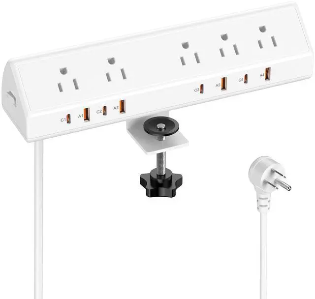 Main image of Desk Clamp Power Strip USB C 65W,Edge Mount Outlet,6FT,White