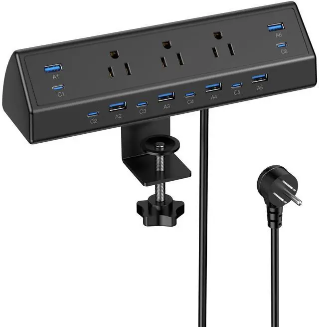 Main image of Desk Clamp Power Strip, 130W Total Fast Charging Station,Black