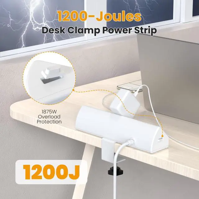 Alt view image 4 of 7 - Desk Clamp Power Strip USB C 65W,Edge Mount Outlet,6FT,White