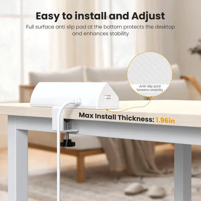 Alt view image 6 of 7 - Desk Clamp Power Strip USB C 65W,Edge Mount Outlet,6FT,White