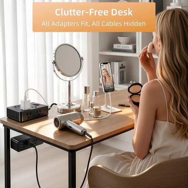 Alt view image 7 of 7 - Dual Layer Desk Clamp Power Strip Surge Protector, 14 Outlets & 7 USB Ports (2 USB-C), Desktop Edge Mount Charging Station, 1700J, 10Ft Extension Cord for Home Office