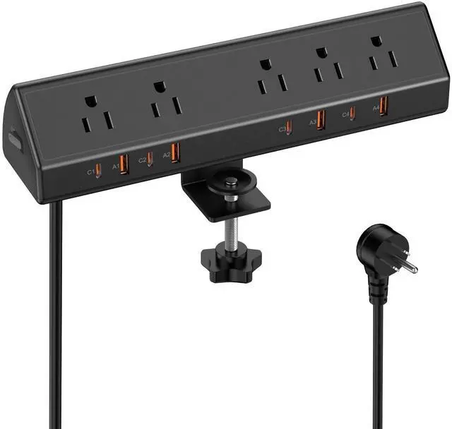 Main image of Desk Clamp Power Strip USB C 65W,Edge Mount Outlet,6FT,Black