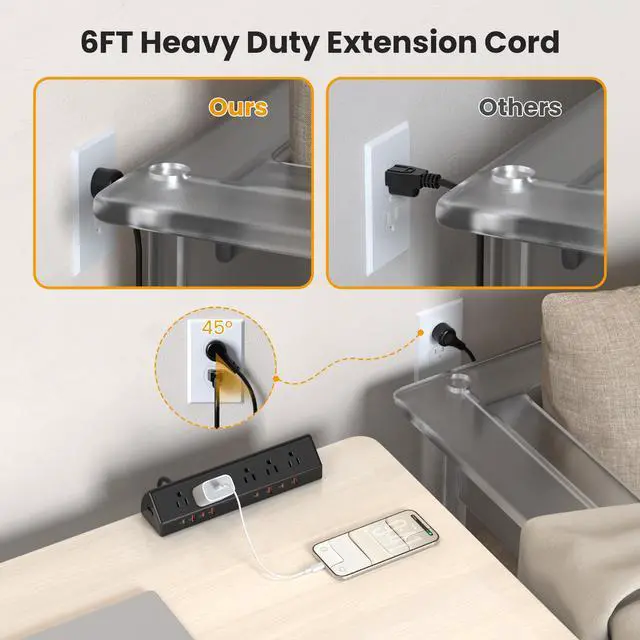 Alt view image 5 of 7 - Desk Clamp Power Strip USB C 65W,Edge Mount Outlet,6FT,Black