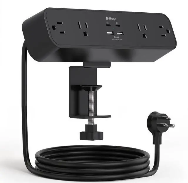 Main image of PD 40W USB C Desk Clamp Power Strip, 8-in-1 Desktop Mount Surge Protector with 4 AC Outlets 2 USB-C & 2 USB-A Ports, Fast Charging Station, 5Ft Extension Cord, Desk Edge Mount for Home Office, Black