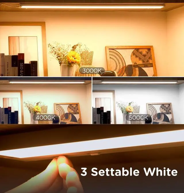 Alt view image 3 of 7 - Under Cabinet Lighting Plug in,7W 120V 3 Color 3000K/4000K/5000K,3 Brightness,Super Bright,Ultra Thin Under Counter Lights for Kitchen,Linkable LED Cabinet Light(12inch,White,1Pack)