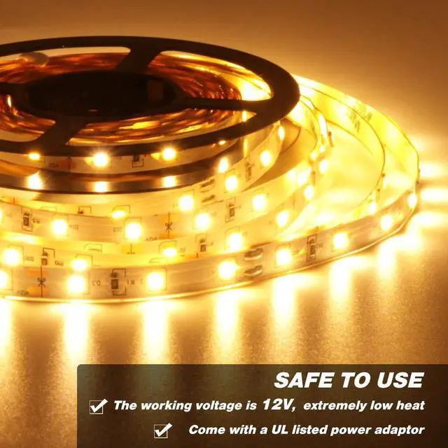 Alt view image 2 of 7 - Warm LED Strip Lights,16.4ft Dimmable Strip Lighting,3000K 5m 12v Tape Light, 2835 LEDs Flexible Warm White Rope Light for Home,Kitchen,Under Cabinet,Bedroom, Christmas Decor, Non-Waterproof