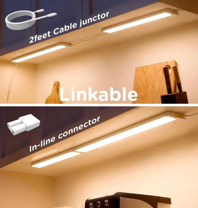 Alt view image 6 of 7 - Under Cabinet Lighting Plug in,7W 120V 3 Color 3000K/4000K/5000K,3 Brightness,Super Bright,Ultra Thin Under Counter Lights for Kitchen,Linkable LED Cabinet Light(12inch,White,1Pack)