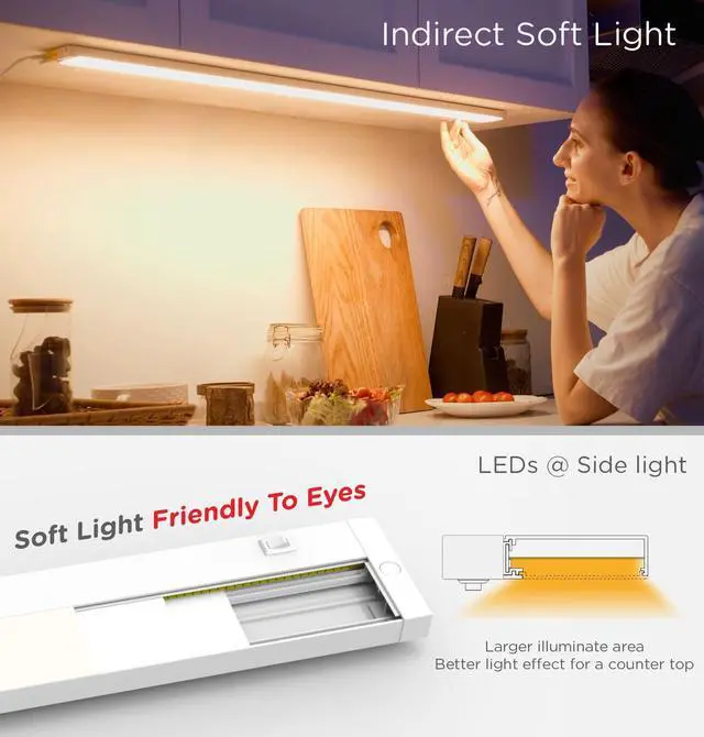 Alt view image 7 of 7 - Under Cabinet Lighting Plug in,7W 120V 3 Color 3000K/4000K/5000K,3 Brightness,Super Bright,Ultra Thin Under Counter Lights for Kitchen,Linkable LED Cabinet Light(12inch,White,1Pack)