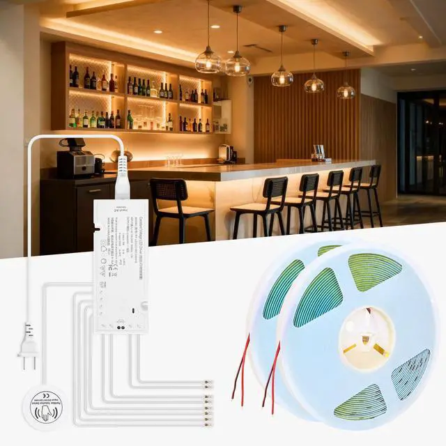 Alt view image 2 of 7 - Under Cabinet Led Light Strip kit,2 Roll x 16.4ft Cuttable 3000K COB,Diffused Power with 8 JST & 2 Hardwired Outlets,Touch Sensor for Curio Cabinet,Book Shelf,Wardore,Wine Rack Panel