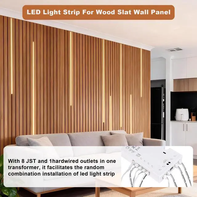 Alt view image 5 of 7 - Under Cabinet Led Light Strip kit,2 Roll x 16.4ft Cuttable 3000K COB,Diffused Power with 8 JST & 2 Hardwired Outlets,Touch Sensor for Curio Cabinet,Book Shelf,Wardore,Wine Rack Panel