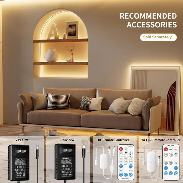 Alt view image 6 of 7 - COB LED Strip Light 3087LEDs 20ft/6.1m Natural White 4000K,CRI90+ Super Bright High Lumen,Lead-Free Material 24V Flexible LED Tape,for Home&Office DIY Lighting Project(Adapter Not Included)