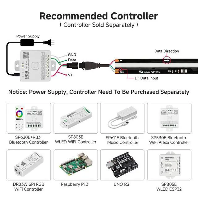 Alt view image 5 of 7 - 16.4FT WS2811 Smart IC RGB DC12V FCOB COB LED Strip Light | UL Listed 720LEDs/m High Density Color Chasing Light 12mm Width Black PCB for Home DIY Lighting(No Adapter or Controller)