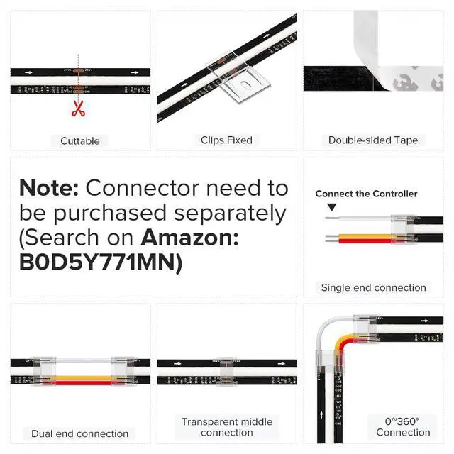 Alt view image 6 of 7 - 16.4FT WS2811 Smart IC RGB DC12V FCOB COB LED Strip Light | UL Listed 720LEDs/m High Density Color Chasing Light 12mm Width Black PCB for Home DIY Lighting(No Adapter or Controller)