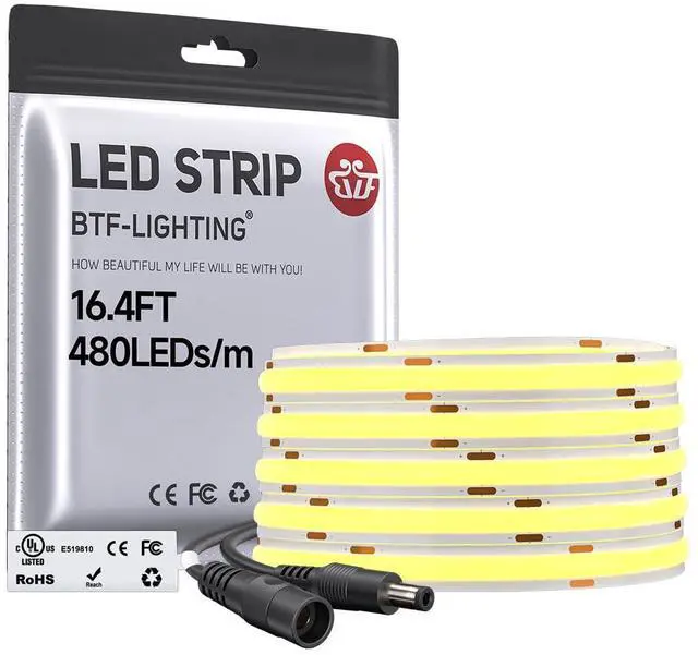 Main image of FCOB COB LED Strip Warm White 3000K, UL Listed 480LED/m High Density Uniform Light, 16.4FT DC24V CRI 90+ 8mm Width Tape Light for Home Indoor DIY Lighting(No Adapter or Controller)