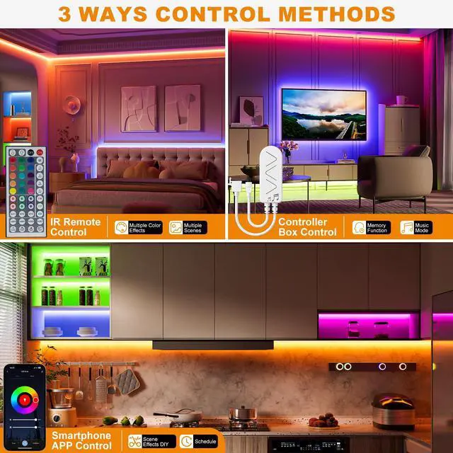 Alt view image 7 of 7 - RGB COB LED Strip Light 9.84ft/3m,UL Listed 840LEDs/m 24V Color Changing Strip Light,Work with Alexa/Google Assistant/Tuya Multicolor Flexible Tape Light,for TV,Bedroom,Party DIY Decoration