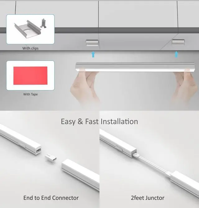 Alt view image 5 of 7 - Under Cabinet Lighting Plug in, 16 Inch 1 Pc, Linkable AC120V 3CCT 3000K/4000K/5000K Ultra Slim, LED Under Cabinet Lights for Counter Light, Kitchen, Shelf, Sink, Workshop, Desk, White