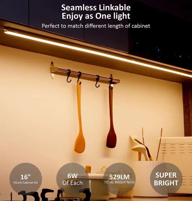 Alt view image 4 of 7 - Under Cabinet Lighting Plug in, 16 Inch 1 Pc, Linkable AC120V 3CCT 3000K/4000K/5000K Ultra Slim, LED Under Cabinet Lights for Counter Light, Kitchen, Shelf, Sink, Workshop, Desk, White