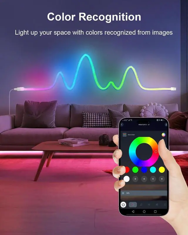 Alt view image 3 of 7 - LED Neon Rope Lights RGBIC Music Sync USB 360° Luminous 6.5FT
