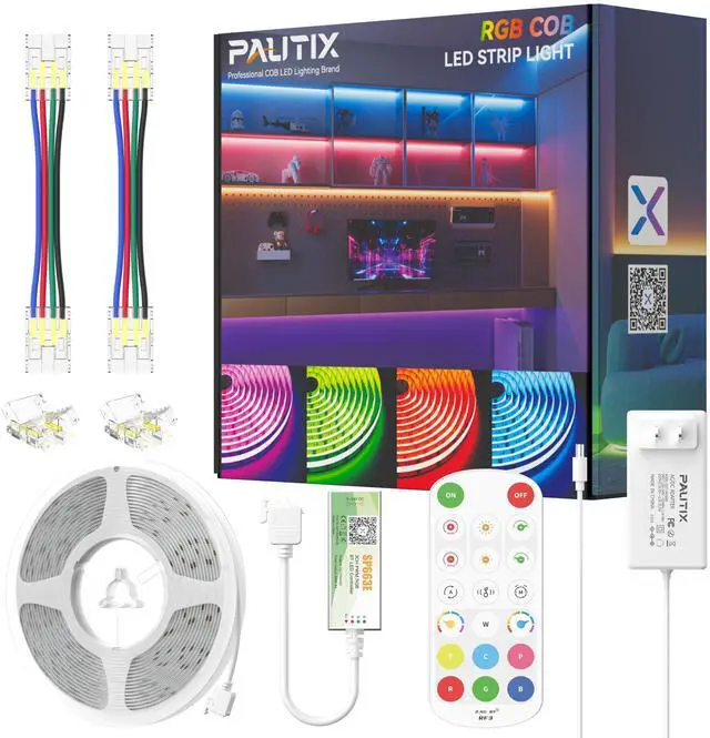 Main image of S-COB RGB LED Strip Light,UL-Listed COB LED 24V,Color Changing Strip Lights 20ft/6.1m,Multicolor Flexible Tape Lights with RF Remote for Bedroom,Kitchen,TV Backlight,Game Room,Home DIY Lighting