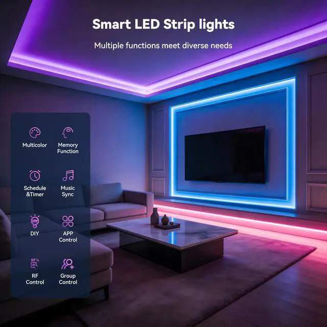 Alt view image 3 of 7 - S-COB RGB LED Strip Light,UL-Listed COB LED 24V,Color Changing Strip Lights 20ft/6.1m,Multicolor Flexible Tape Lights with RF Remote for Bedroom,Kitchen,TV Backlight,Game Room,Home DIY Lighting