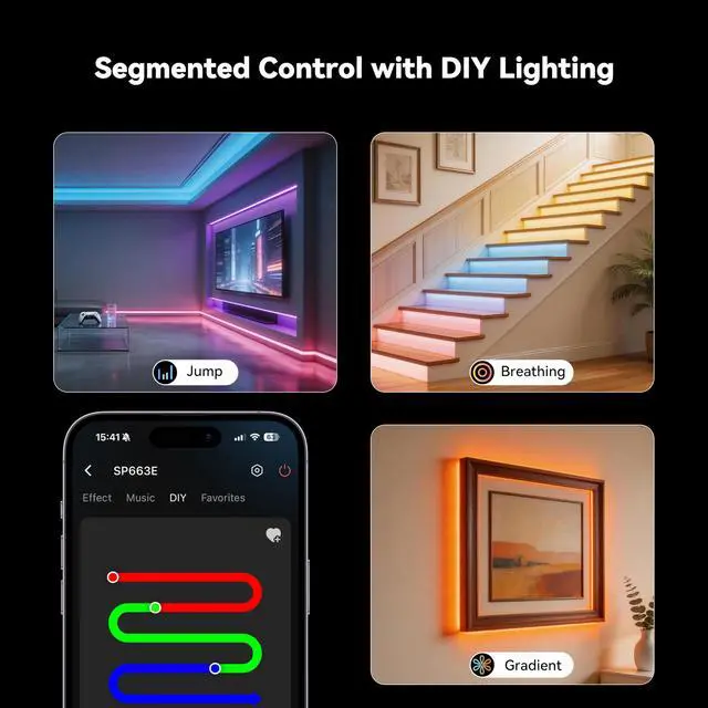 Alt view image 5 of 7 - S-COB RGB LED Strip Light,UL-Listed COB LED 24V,Color Changing Strip Lights 20ft/6.1m,Multicolor Flexible Tape Lights with RF Remote for Bedroom,Kitchen,TV Backlight,Game Room,Home DIY Lighting