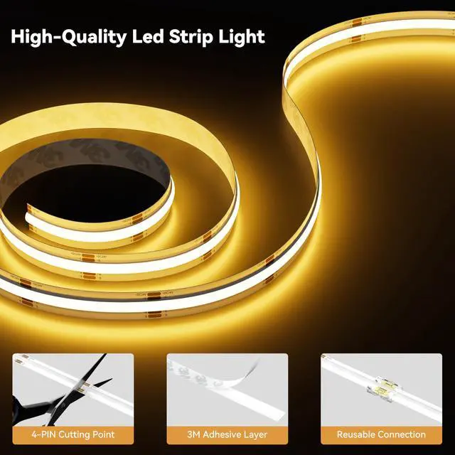 Alt view image 7 of 7 - S-COB RGB LED Strip Light,UL-Listed COB LED 24V,Color Changing Strip Lights 20ft/6.1m,Multicolor Flexible Tape Lights with RF Remote for Bedroom,Kitchen,TV Backlight,Game Room,Home DIY Lighting
