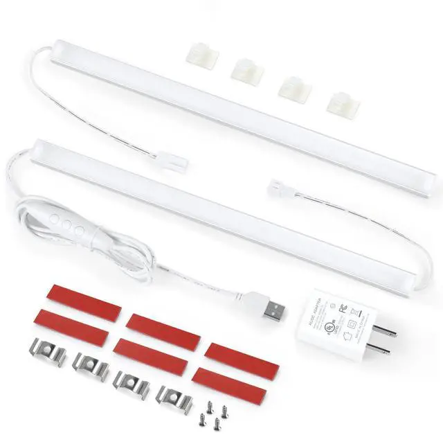 Main image of Plug-in Under Cabinet Lighting Kit with Adapter, Dimmer, 2 pcs 12 Inch USB LED Light Strips. Dimmable Linkable for Kitchen Counter, Workbench, Over Sink, Closet, Pantry. Cool White 4000K