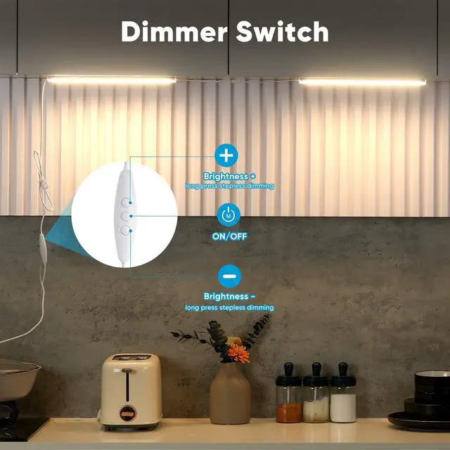 Alt view image 6 of 7 - Plug-in Under Cabinet Lighting Kit with Adapter, Dimmer, 2 pcs 12 Inch USB LED Light Strips. Dimmable Linkable for Kitchen Counter, Workbench, Over Sink, Closet, Pantry. Cool White 4000K