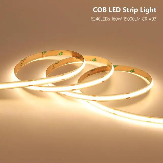 Alt view image 2 of 7 - 24V COB LED Strip Lights 65.6ft CRI 93 Cuttable with Power Supply