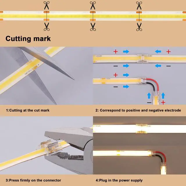 Alt view image 7 of 7 - 24V COB LED Strip Lights 65.6ft CRI 93 Cuttable with Power Supply