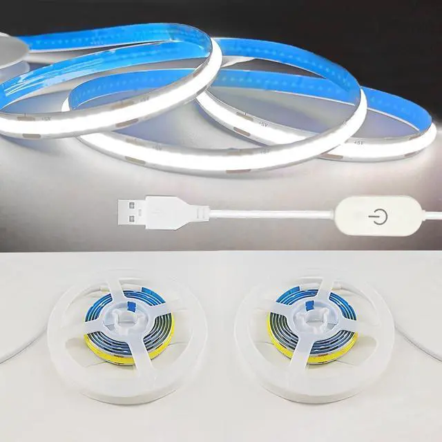 Main image of A 5V USB LED Light Strip, COB LED Strip Lights, White 5V LED Lights, Small LED Strip Light, TV Lights for TV Under Cabinet Kitchen Living Room Shelving or Displays (White, 3.28FT x2)