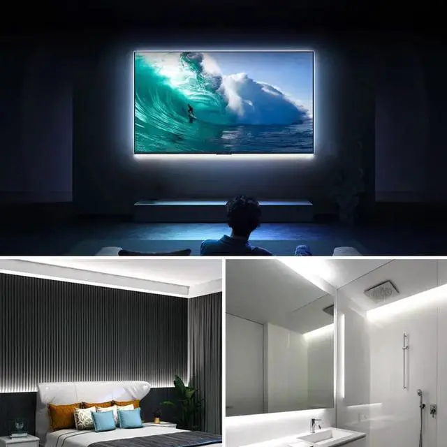 Alt view image 4 of 6 - A 5V USB LED Light Strip, COB LED Strip Lights, White 5V LED Lights, Small LED Strip Light, TV Lights for TV Under Cabinet Kitchen Living Room Shelving or Displays (White, 3.28FT x2)