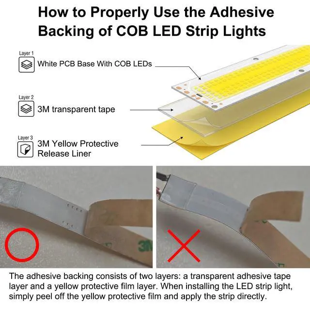 Alt view image 7 of 7 - COB LED Strip Light Warm White, High Bright LED Strips with 2400LEDs, RF Remote and UL Power Supply, 3000K Dimmable LED Lights for Bedroom, Kitchen, DIY Home Decoration