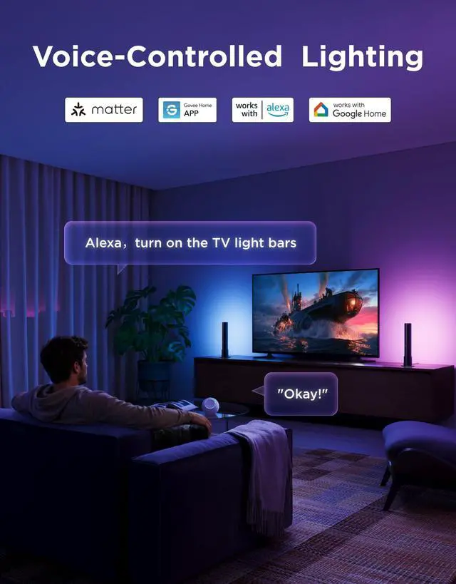 Alt view image 5 of 7 - Smart Light Bar, RGBICWW TV Lights for Living Room, Gaming, Black