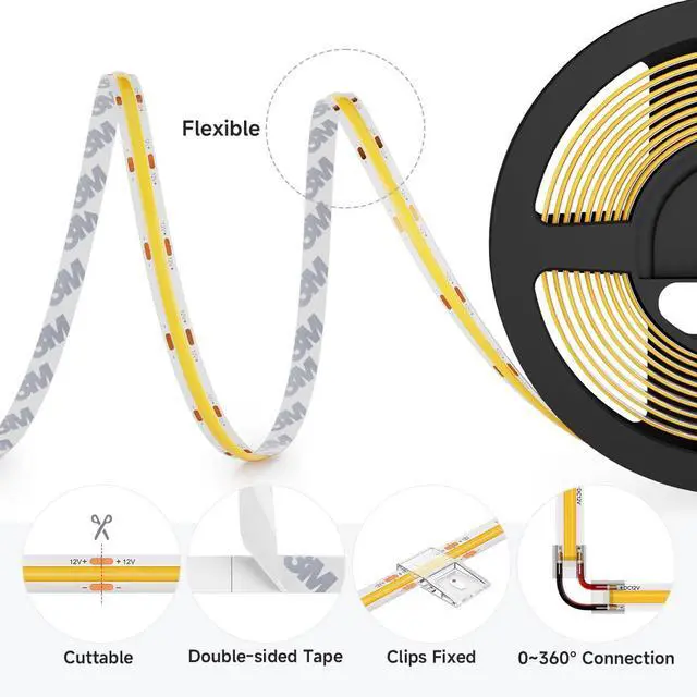 Alt view image 5 of 7 - UL Listed FCOB COB LED Strip Light Warm White 3000K | DC12V 16.4FT Super Bright Light, CRI90+ 8mm Width Flexible Tape Light for Home Indoor DIY Lighting(No Adapter or Controller)