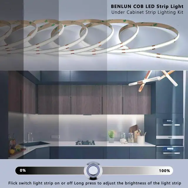 Alt view image 2 of 7 - 12V COB LED Under Cabinet Strip Lighting Cuttable 32.8ft for Kitchen