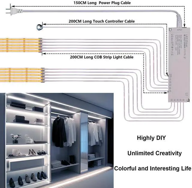 Alt view image 4 of 7 - 12V COB LED Under Cabinet Strip Lighting Cuttable 32.8ft for Kitchen